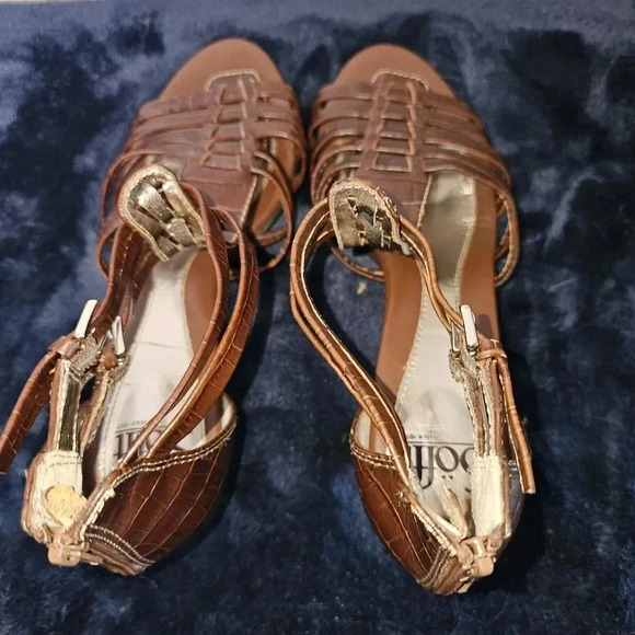 Softt Leather‎ Crocodile Brown Ankle Strap Heels SZ 8M - Picture 2 of 11